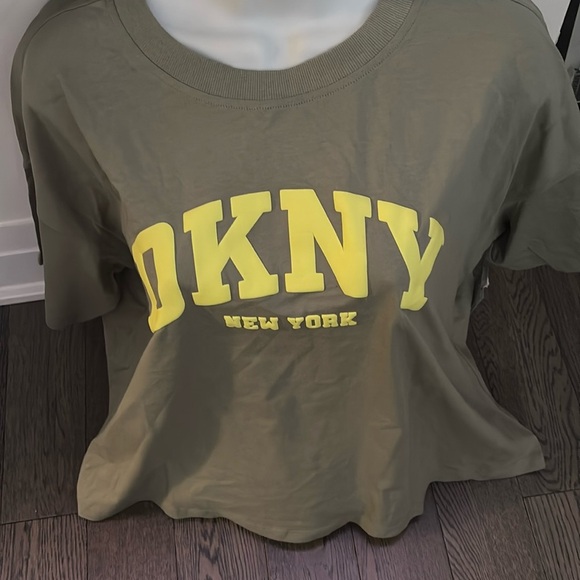 DKNY Olive Oversized T-Shirt with Yellow Print - Picture 3 of 12